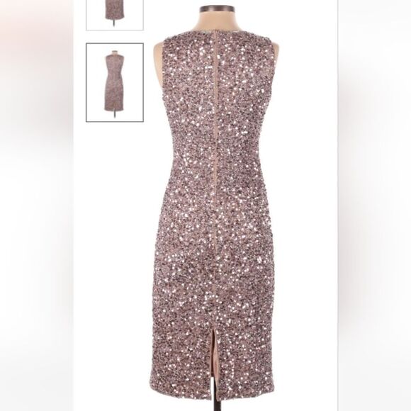 Mac Duggal Sequins Rose Gold Sleeveless Sheath Dress Sz 0 - Picture 6 of 16